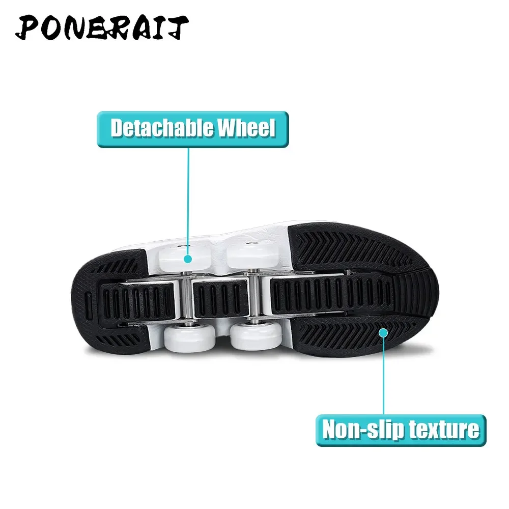 Unisex Automatic Retractable 4-Wheel Roller Skates Women's High Sneakers with Wheels Girls' Dual-Purpose Skating Sports Shoes
