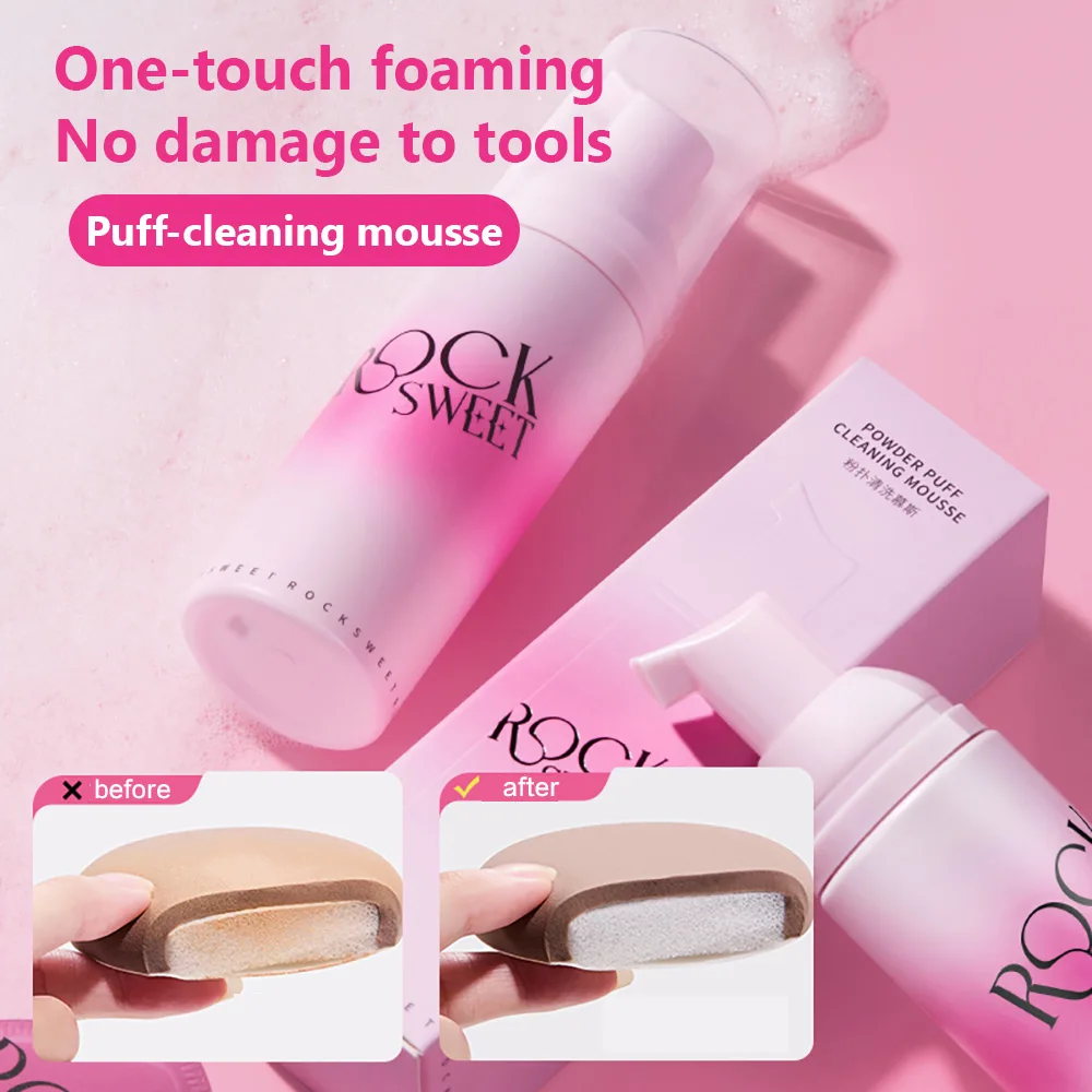 Rock Sweet 50ml Powder Puff Cleaning Mousse Beauty Egg Makeup Brush Water-free Foaming Cleaning Liquid Without Residue