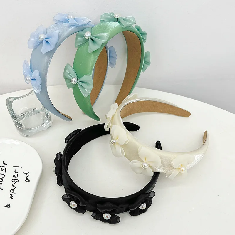 

Spring and Summer New Fashion Mesh Bow Sponge Headband Temperament Pearl Hairband Head Accessories