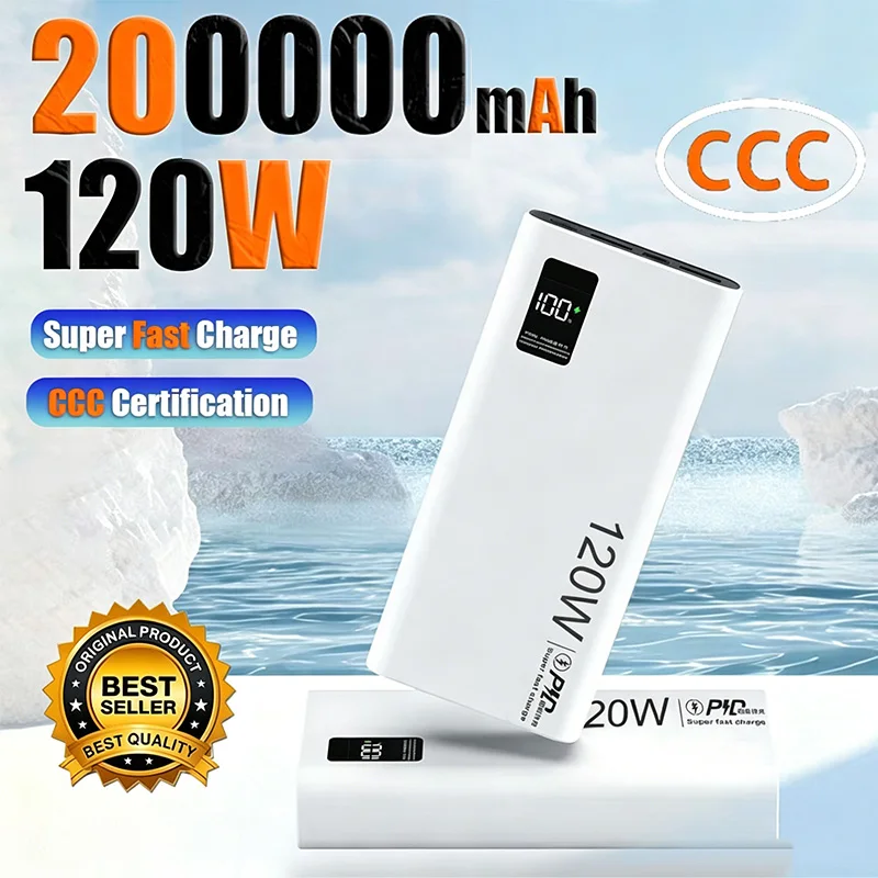 Power Bank da 120 W con ricarica super veloce, capacità ultra elevata da 200000 mAh, batteria esterna per dispositivi mobili, compatibile con iPhone, Xiaomi, Samsung - Image 2