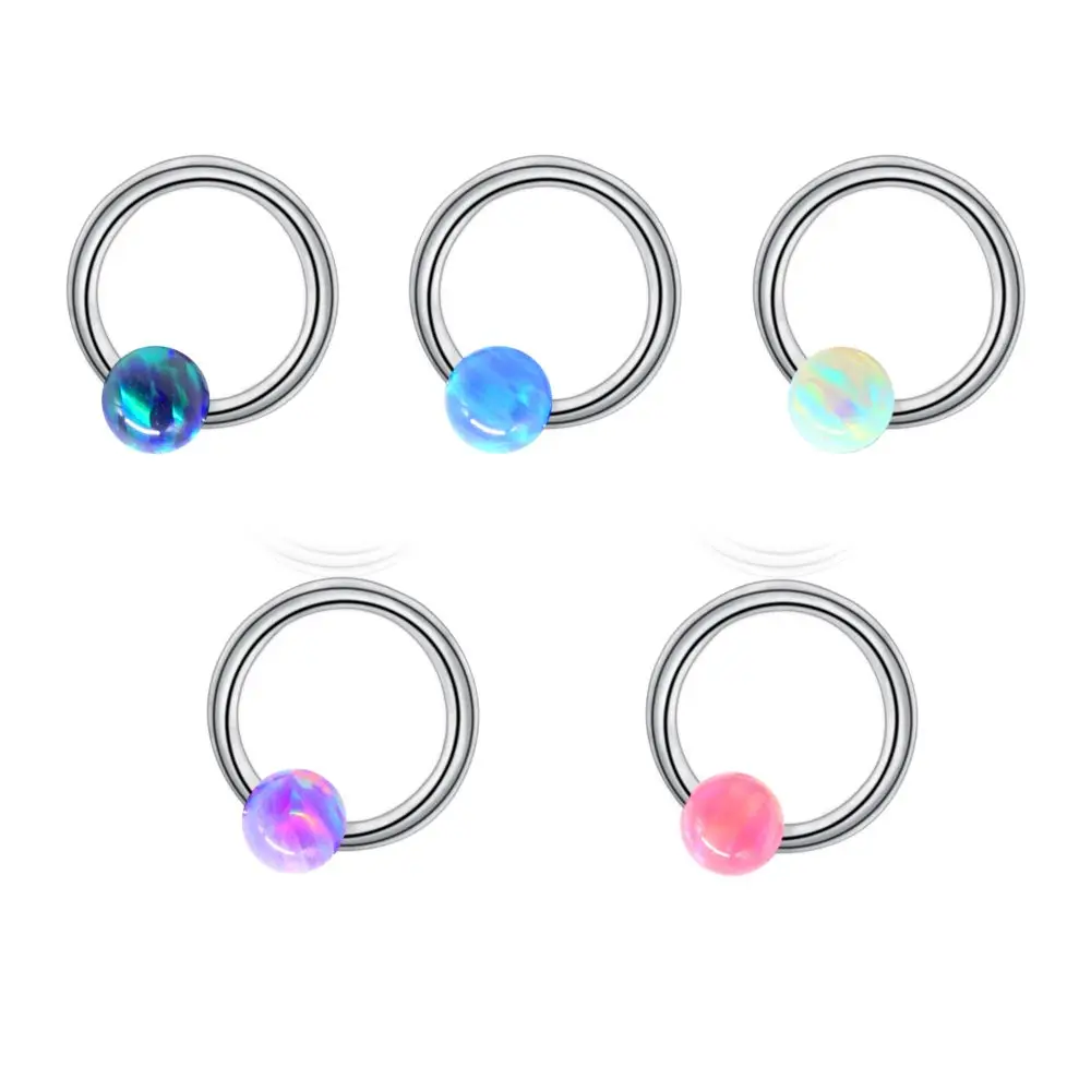 5/6PCS/Lot G23 Titanium Captive Bead Ring Nose Septum Clicker Opal Crystal Stone Tragus Cartilage Helix Body Piercing Jewelry