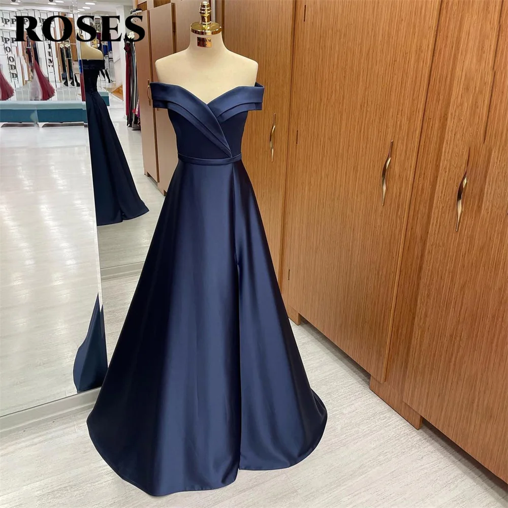 

ROSES Royal Blue Chic Woman Evening Dress Gown Stain A Line Ball Gown Off The Shoulder Night Dress Gown Custom robes de soirée