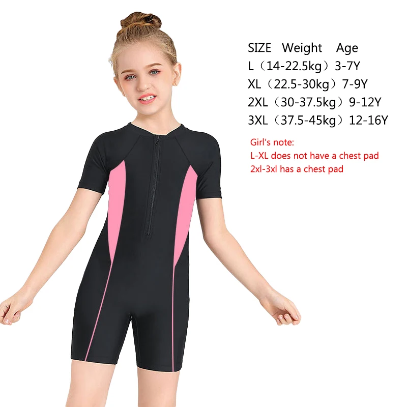 swimsuit one piece Children's One-piece Swimsuit Boy Girl Sunscreen Zipper Swimwear Color Matching Short Sleeve Shorty