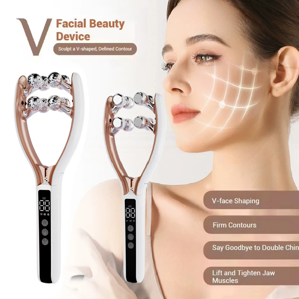 Facial Massager for Face and Neck V‑Shape Lifting Roller with Microcurrent Red Blue Light Therapy Vibrating Face Slimmer Device - immagine 3