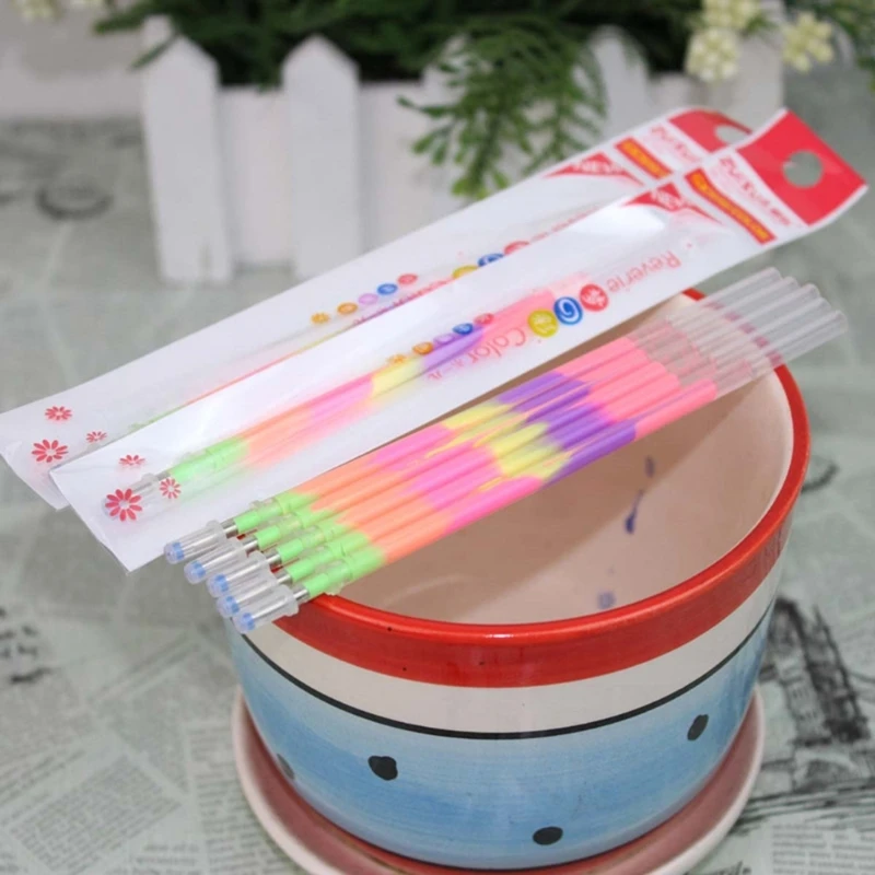20/60Pcs 젤 펜 리필 1개의 잉크 리필에 6가지 색상 0.8mm 팁 빠른 건조 무지개 색상 펜 리필