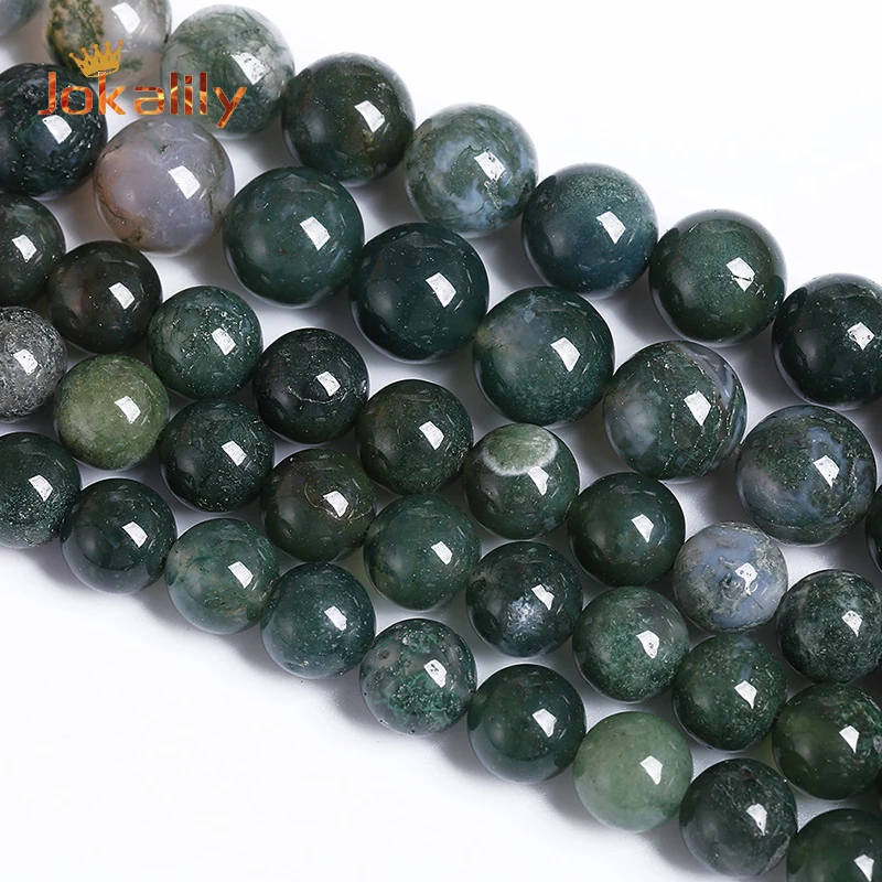 NaturalGreenMossAgatesBeadsWaterGrassAgatesStoneRoundBeads