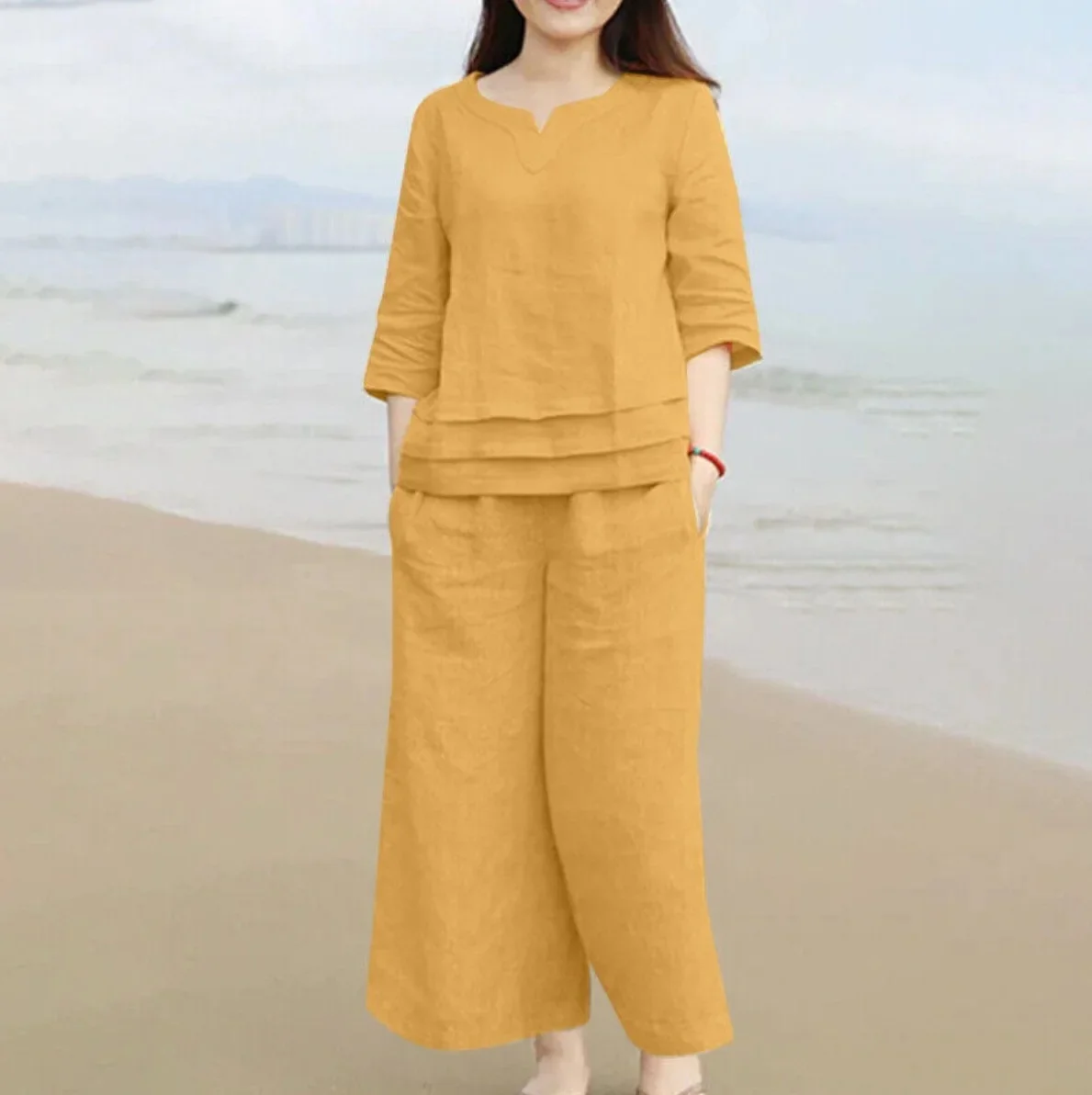 2024 نمط جديد المرأة القطن الكتان عادية فضفاضة تنا...