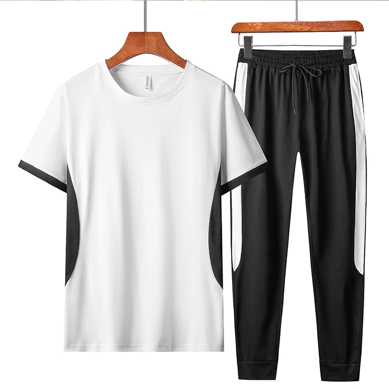 

Summer Mens Suit Fashion Clothing Sportswear Men Short Sleeve Street T Shirt Set Tracksuit Casual Male Big Size Sweatsuit Solid