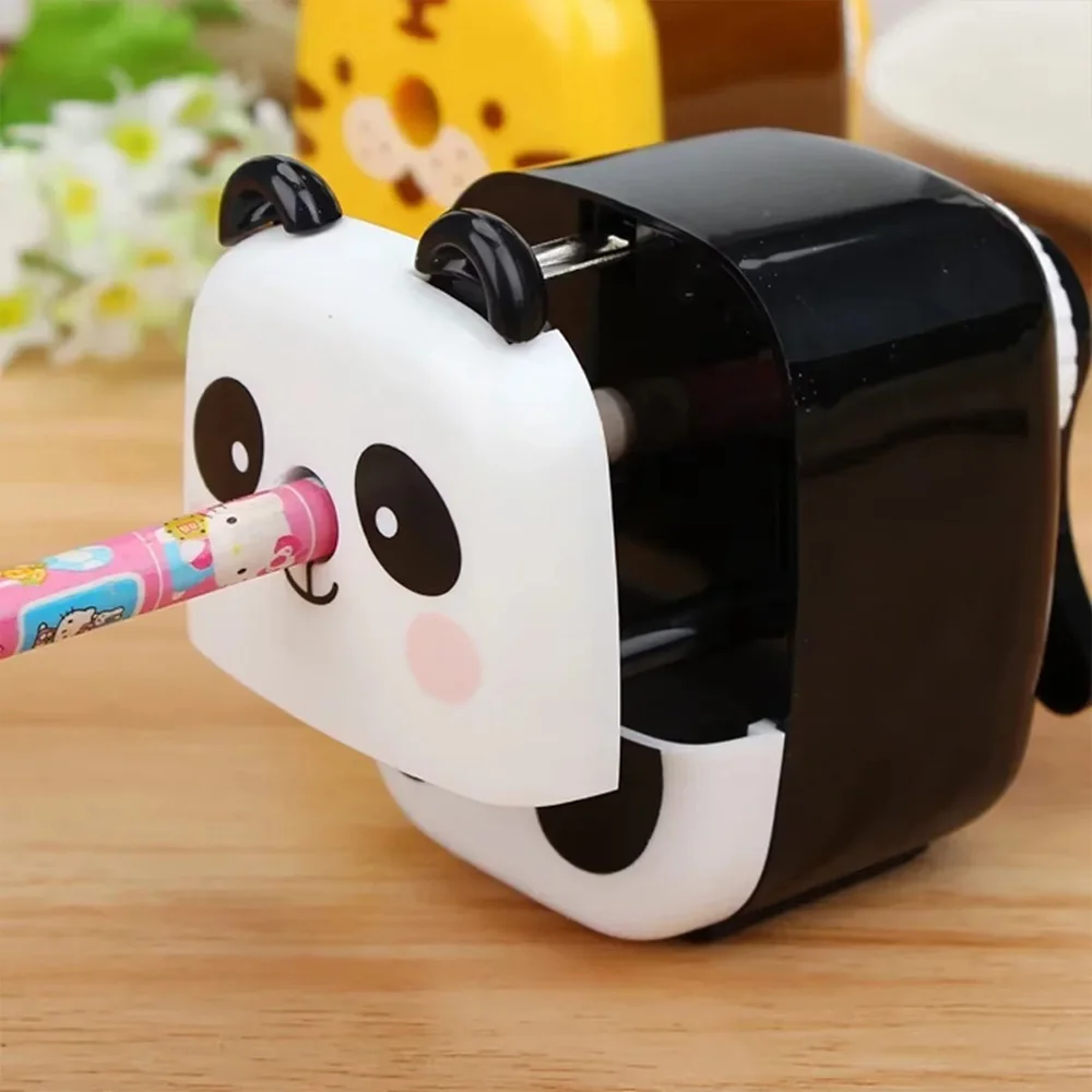 Pencil Sharpener Cartoon Panda Tiger Hand-Cranked Portable For Kids School Office