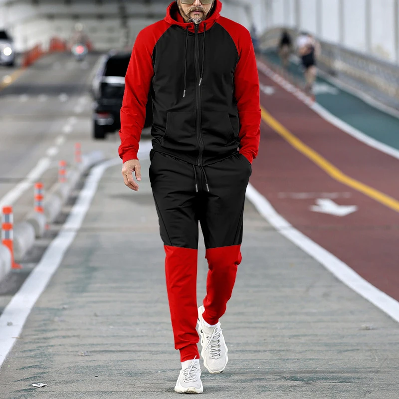 

Casual Sportwear Men Fashion Contract Color Two Piece Autumn Hooded Sweatshirts&Long Pants Set 2023 Long Sleeve Hoodie Tracksuit