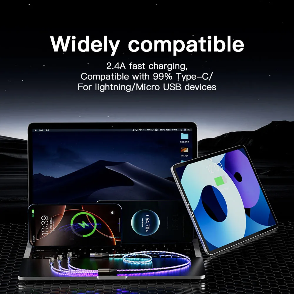 Cable USB 3 en 1 con luz LED RGB gradiente de luz Micro USB Cable tipo C Cable de carga rápida para iPhone Samsung Xiaomi OPPO 6 Cable USB 3 en 1 con luz LED RGB Cable USB 3 en 1 con luz LED RGB gradiente de luz Micro USB Cable tipo C Cable de carga rápida para iPhone Samsung Xiaomi OPPO - Imagen 6