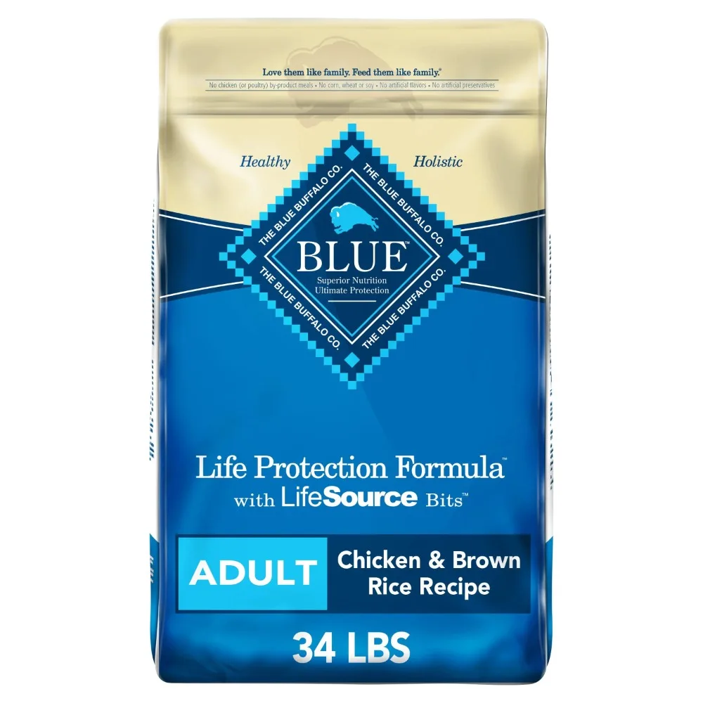 

Blue Buffalo Life Protection Formula Chicken and Brown Rice Dry Dog Food for Adult Dogs, Whole Grain, 34 lb. Bag