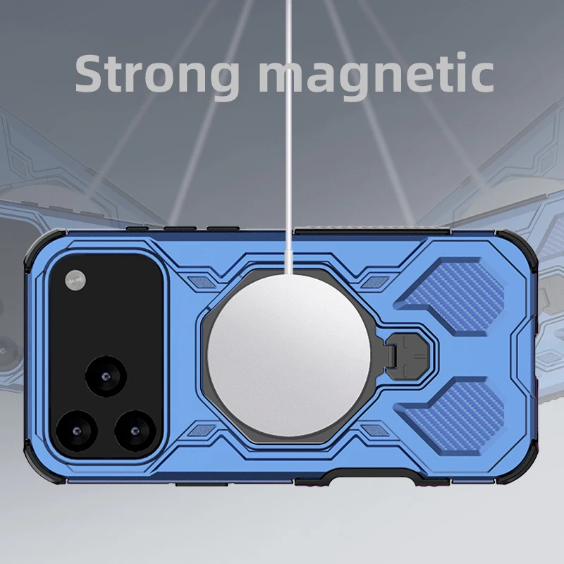 360° Rotating Magnetic Metal Ring Holder Shockproof Phone Case with TPU Frame and Plastic Back Cover