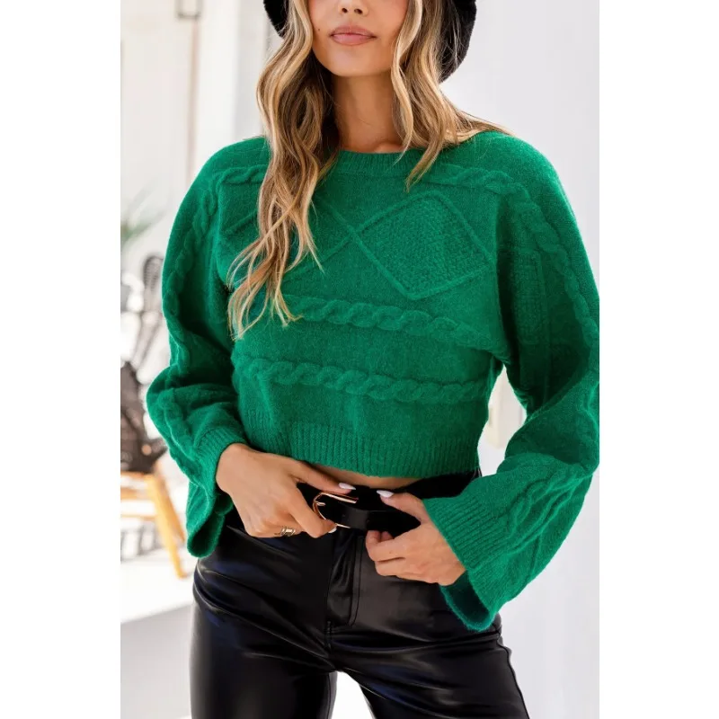 

Popular Twisted Flower European and American Knitted Sweater Horn Sleeves Lazy Style Women's Knitted Sweater