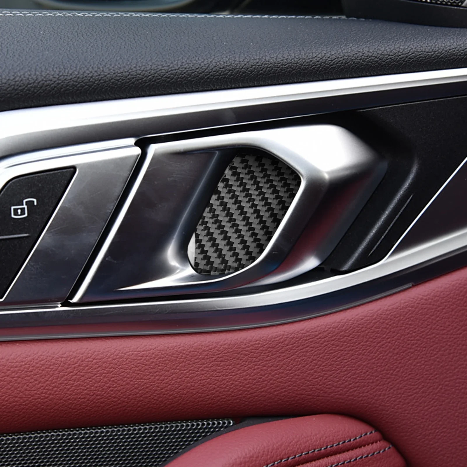 BMW 4 시리즈 G22 G23 G26 2021-2024용 카본 파이버 내부 도어 핸들 볼 자동차 액세서리 인테리어 커버 소프트 스티커 자동 트림