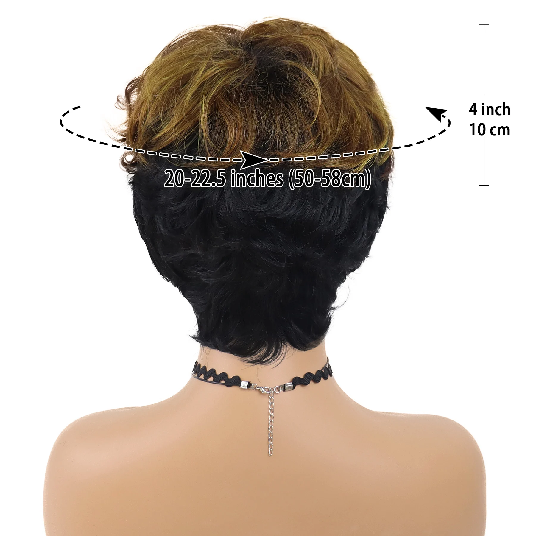 브라운 블론드 혼합 블랙 합성 가발 짧은 레이어드 가발(여성용 앞머리 포함) 여성용 코스프레 데일리 팬시 카니발 파티 의상