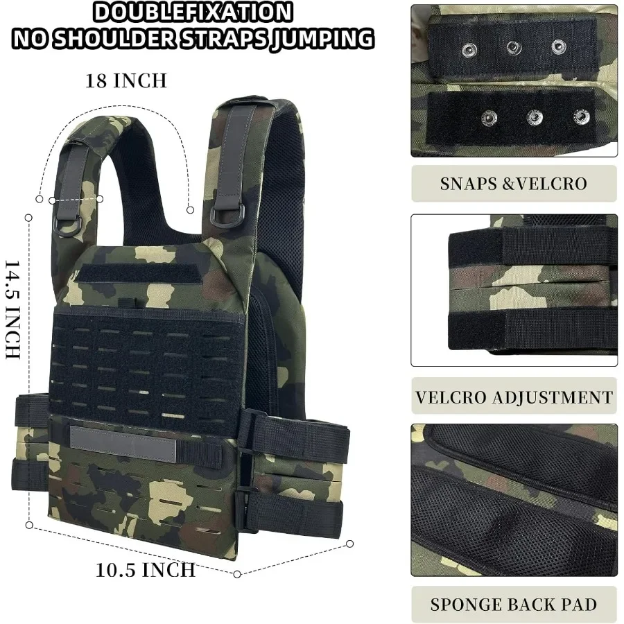 Tactical Weighted Vest, Adjustable Weights Running Vest Molle for Workouts Endurance Training Fitness Calisthenics Gym, Max 20lb