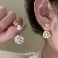 2023 New French Retro Imitation Pearl Ball Stud Earrings For Women Fashion Jewelry Elegant Simple Accessories Gifts Wholesale