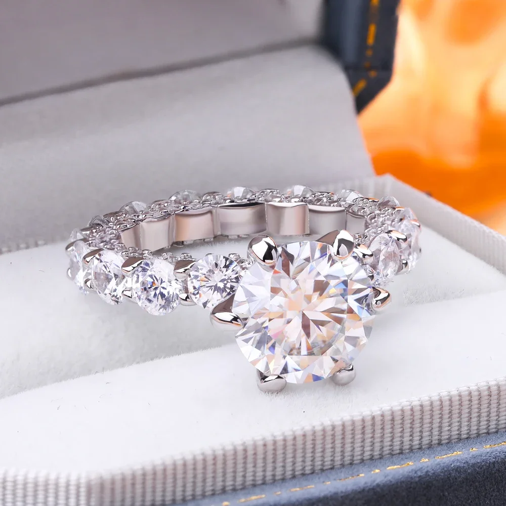 Joyas De Mujer Set De 5 Anillos Apilables De Moissanita - Plata 925, 1.5 Cttw, Color D, Claridad VVS1, Con Certificado Set De 5 Anillos Apilables Plata 925