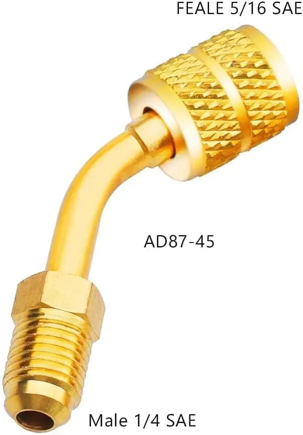 R410a Charging Vacuum Port Adapter Brass Converter with Thimble 5/16 Inch Female Quick Coupler to 1/4 Inch Male Flare for Split