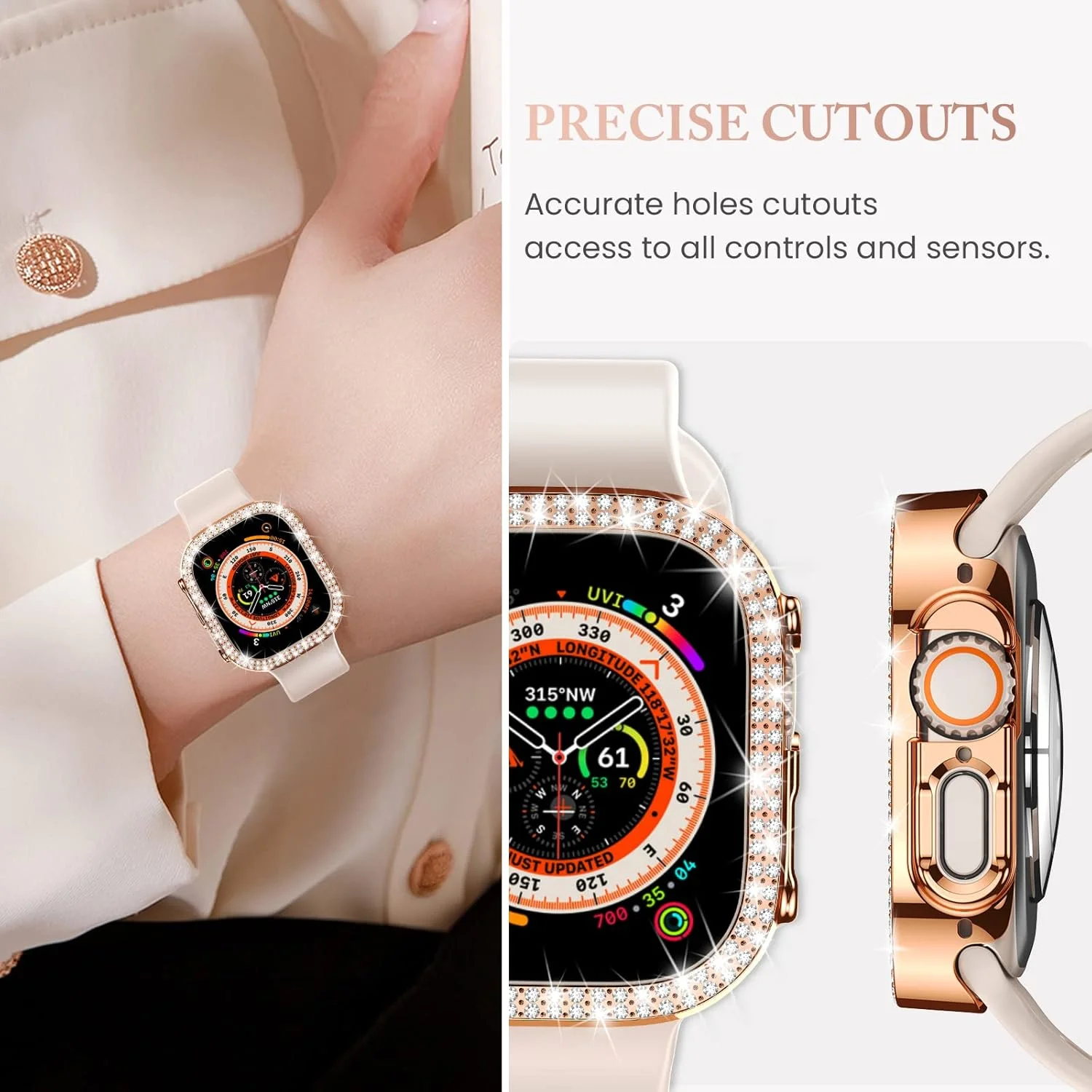 Diamond Hard Cover for Apple Watch – Elegant Protective Bumper Frame