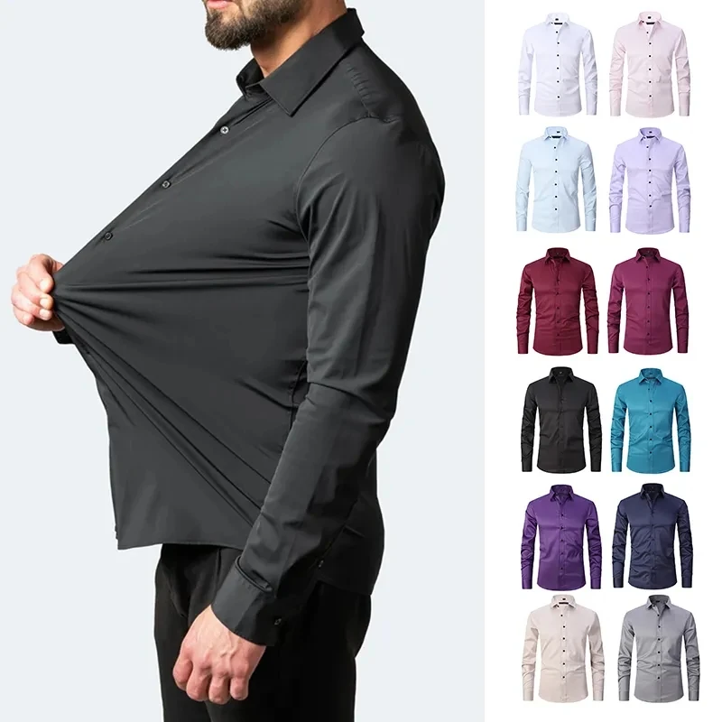 

Spring Men's Social Shirt Slim Business Dress Shirts Male Long Sleeve Casual Formal Elegant Shirt Blouses Tops Man Brand Clothes