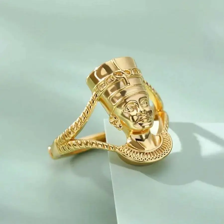 Vintage Egyptian Queen Goddess Ring Gold Plated Stainless Steel