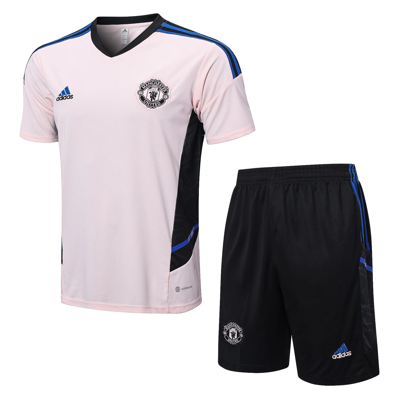 Adidas Soccer Jerseys Men Classic Short-sleeved and Above-the-knee Shorts Polyester Trendy Training Suit Blue