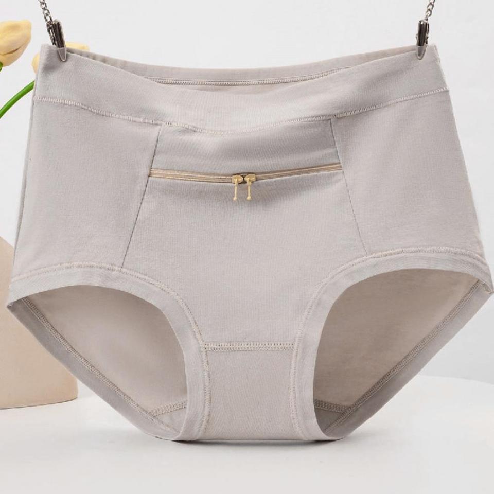 Women Underwear Anti-theft Zipper Pocket High Waist Seamless Stretch Breathable Cotton Lady Brief Panties Underpants