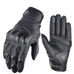 Men's Retro Genuine Leather Motorcycle Gloves - Summer Breathable Moto Gear Accessories - XXL (G01 - Black)