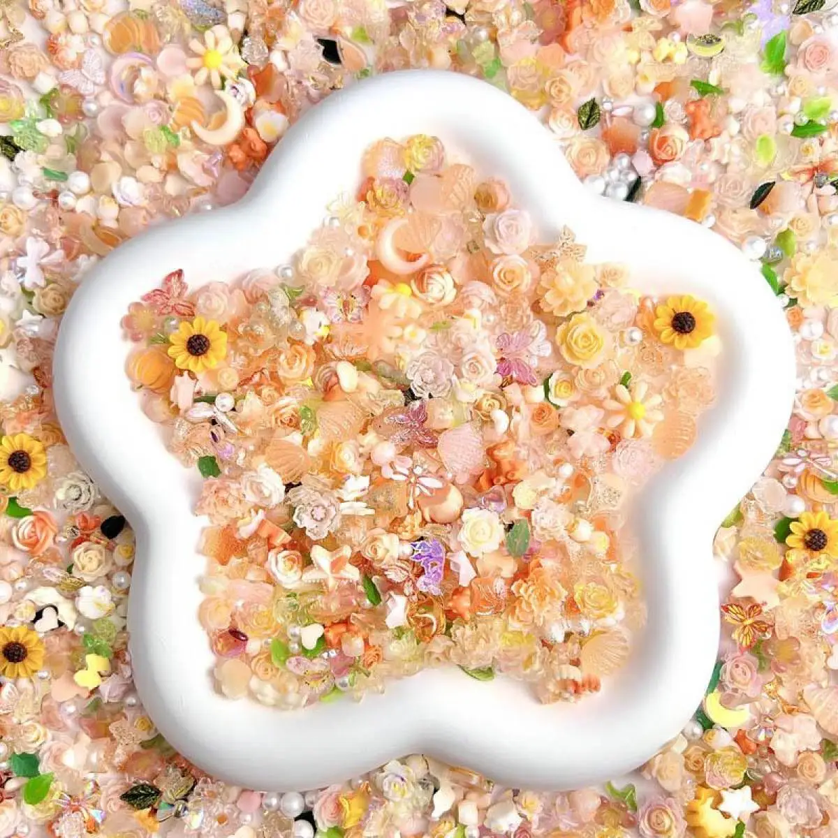 Random Mixed Orange Series Flower Butterfly Nail Charms 3D Resin Sunflower Bear Bow Nail Art Decorations Manicure DIY Supplies 2