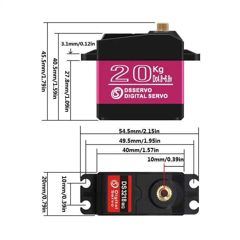 DS3218 Digital Servo 20KG 180 270 Degree High Speed Servo IP66 Metal Gear DS3218 PRO RC for 1/8 1/10 Scale RC Cars rc servo