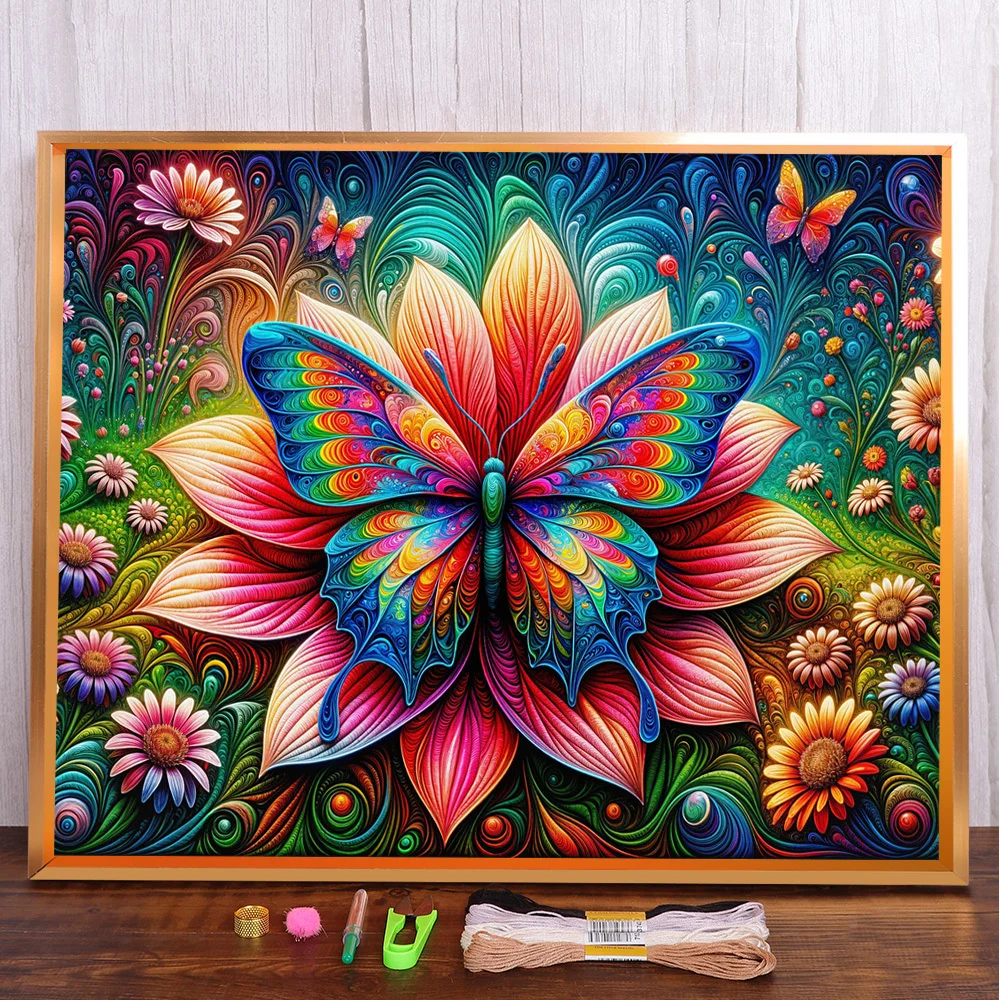 Blume Schmetterling gedruckt Leinwand Kreuzstich komplettes Kit Stickerei handgemachte Handwerk Handarbeiten Handwerk Nadel Design Promotionen