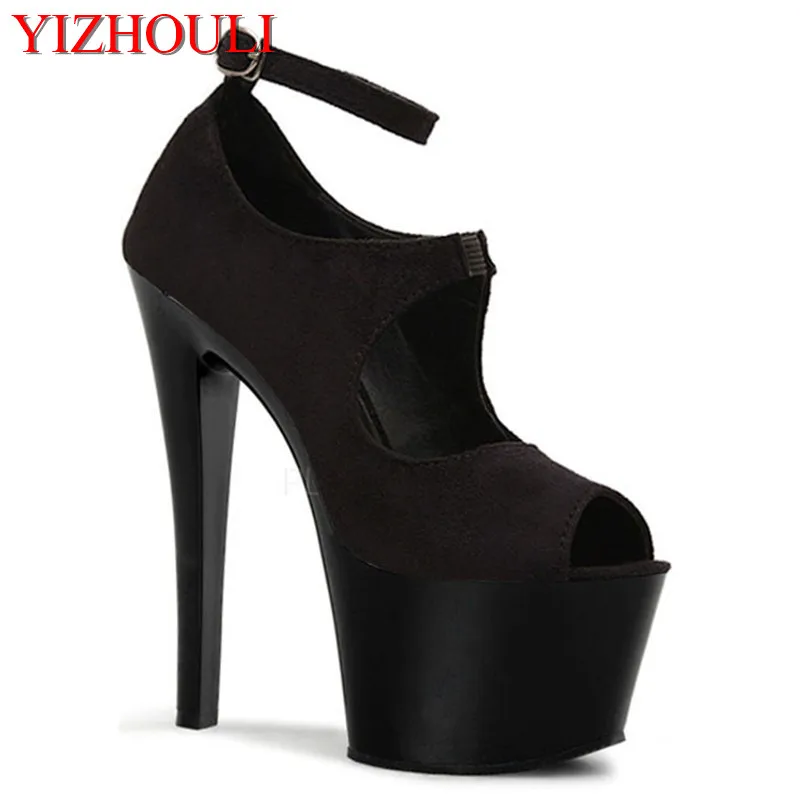 

Fashion black 17cm thin heels and platform heels sandals, fashion model high-heeled dance shoes