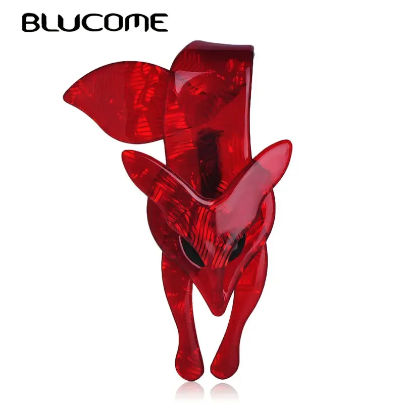 BLUCOMEBLUCOMEBlucome Flaming Fiery Red Fox Shape Brosche Gestreifter Acrylschmuck für Damen und Herren, Party-Accessoires, Schal, Hut, Tasche
