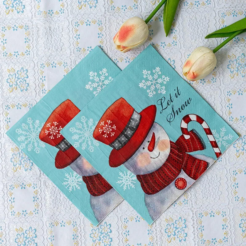 10/20pcs 33*33cm 2-Ply Christmas Snowman Printed Paper Napkins Party Decorative Paper Placemats Butterfly Bone Bart