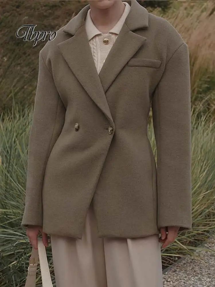 

Женский винтажный Блейзер на пуговицах, однотонный блейзер с лацканами и длинным рукавом, Офисная верхняя одежда для осени и зимы