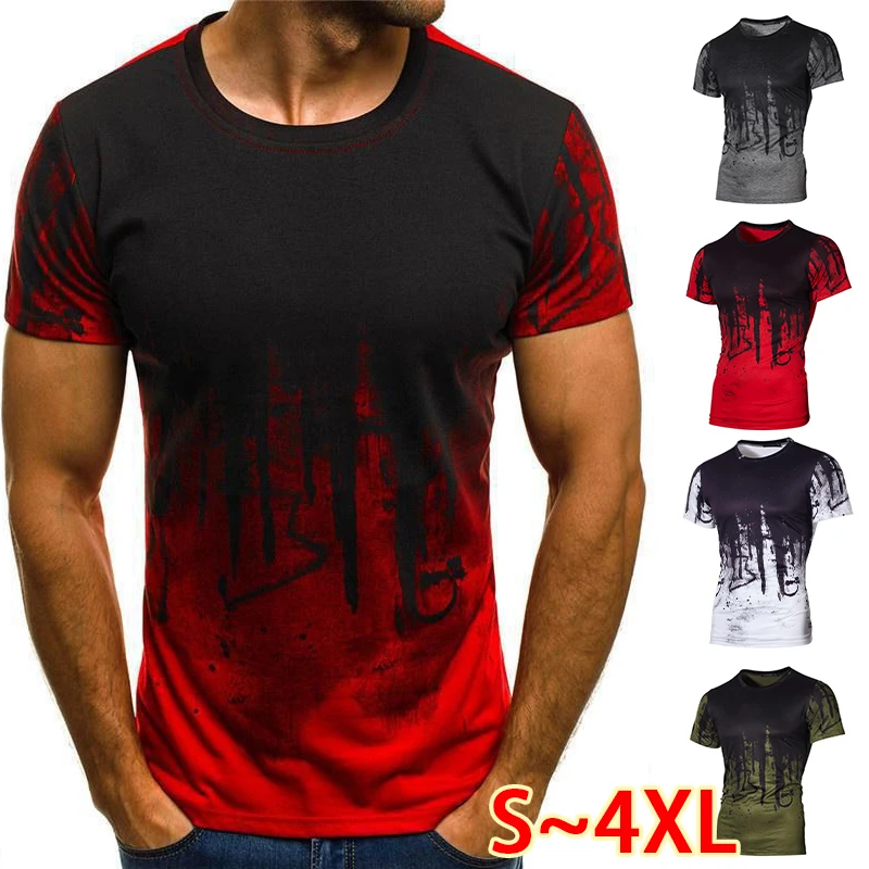 

Men's fitness camouflage T-shirt fashionable splashed ink short sleeved shirt round neck T-shirt fashionable casual top