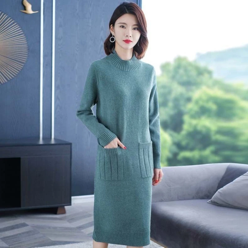 

Elegant Dresses for Women Autumn Female New Long Sleeve Knitted Vintage Bandage Fashion Sweater Vestidos G673
