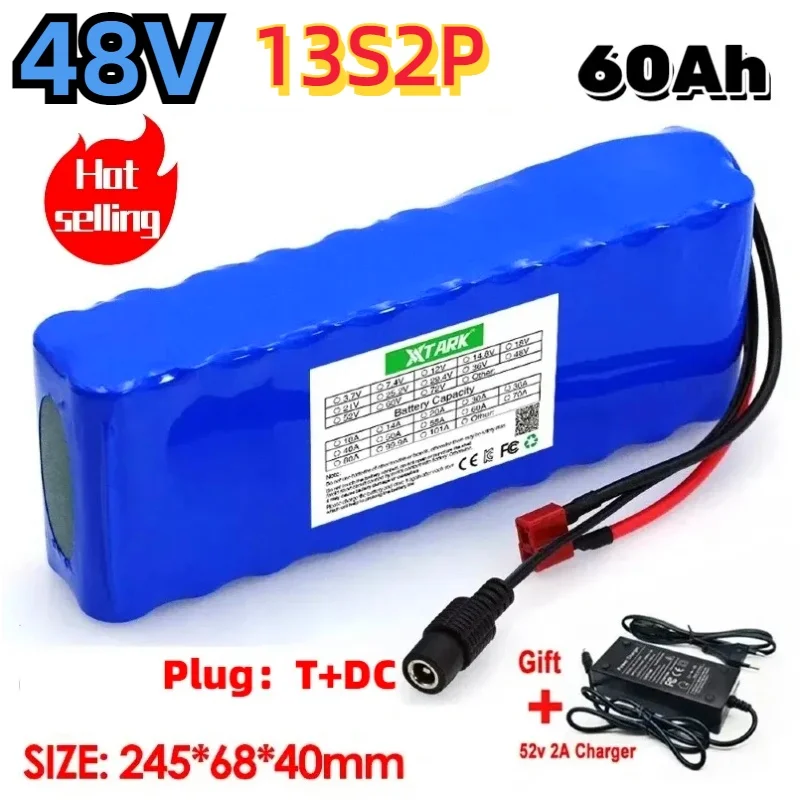 

48V 60Ah 13S2P 18650 lithium-ion battery pack, built-in BMS, replaceable 1000W electric bicycle electric scooter battery+charger