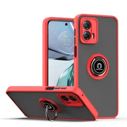 Durable Armor Matte Phone Case with Magnetic Ring Holder & Stand for Moto G Power 2021 (Red)