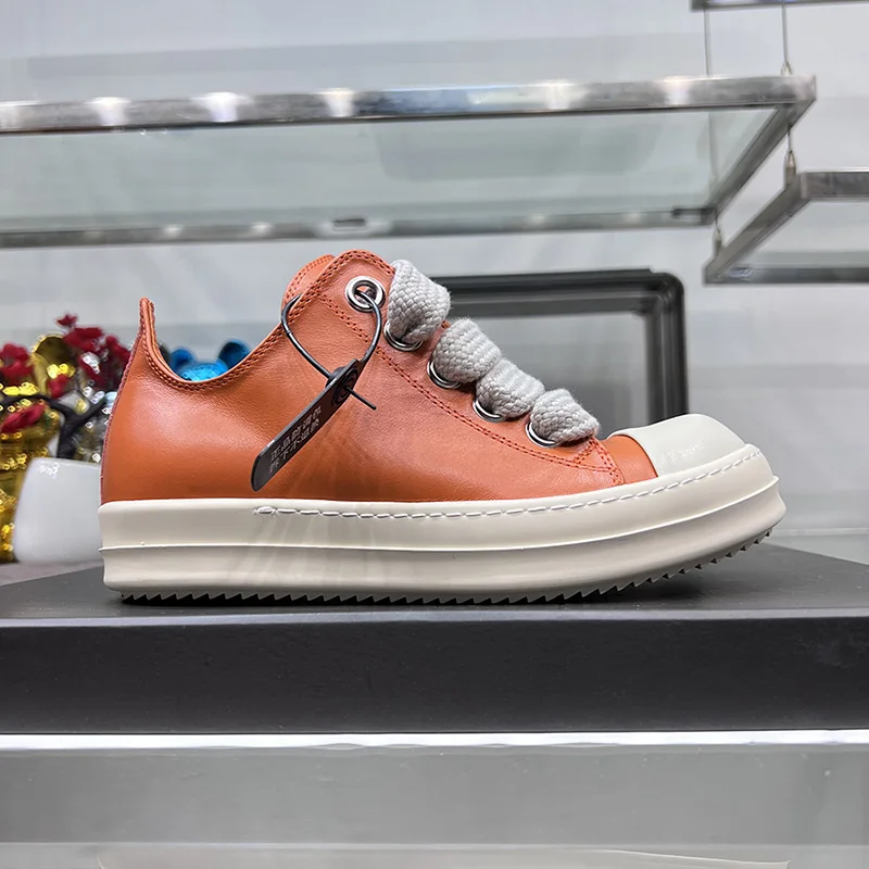 Deflety Sepatu Kasual Pria 2023 Rendah Atas Hitam Kanvas Jumbo Renda Sol  Tebal Wanita Mewah Oranye Flat Desainer Sneakers