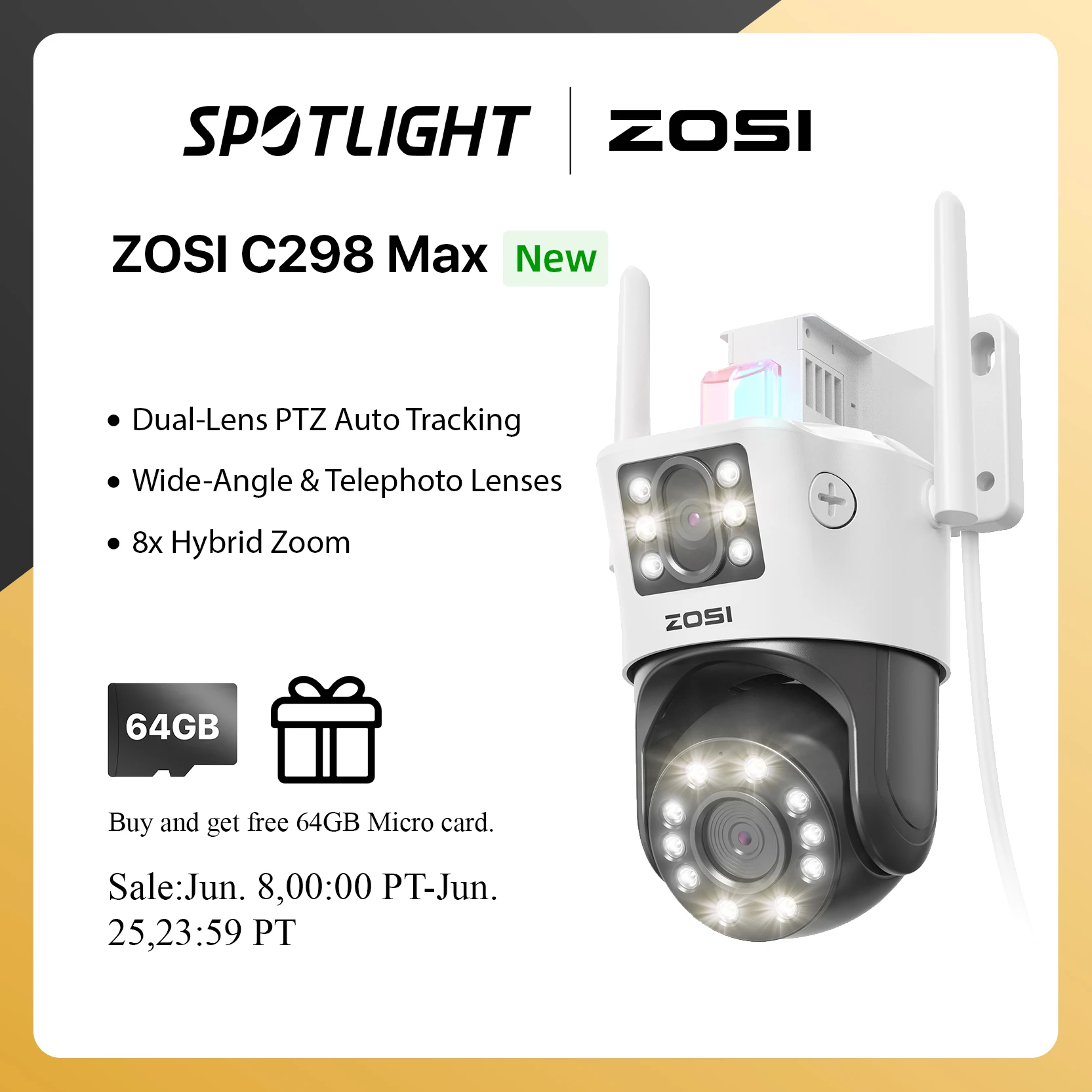 ZOSI 유선 와이파이 PTZ 보안 카메라, 야외 감시 카메라, 광각 8X 하이..
