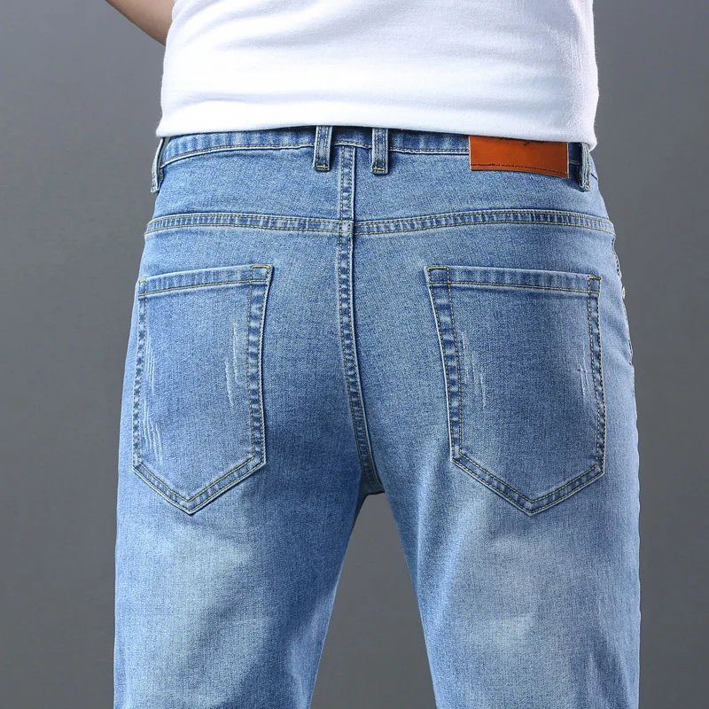 New Men's High Quality Slim Jeans Fashion Classic Style Business Straight Stretch Denim Pants Male Brand Trousers Blue Black 5