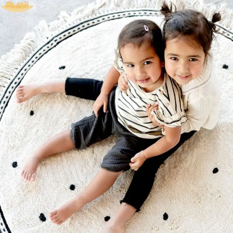 White Fluffy Carpet For Living Room Hairy Nursery Play Mat For Children Soft White Foot Mat  Dot Plush Bedroom Rug With Tasselsl 3