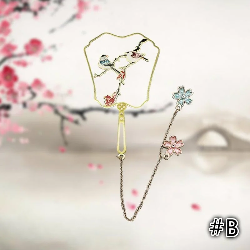 Metal Round Fan Bookmark Chinese Retro Color Drip Oil Tassel Round Fan Bookmark Student Supplies Retro Bookmark Gift