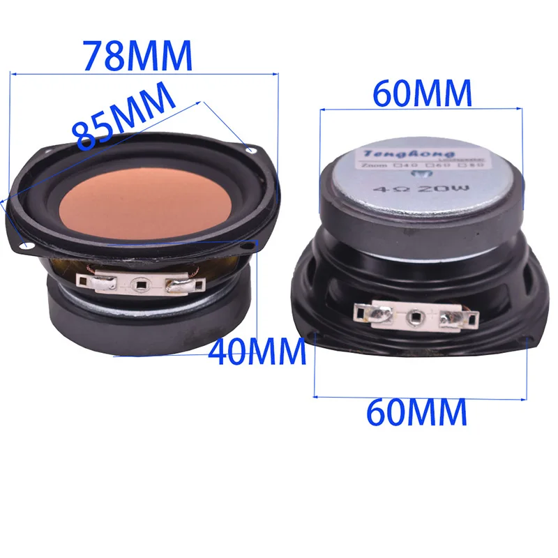 Tenghong 2pcs 3 Inch Full Range Audio Speaker 4 Ohm 20W Bass Multimedia Loudspeaker Des ktop DIY 4