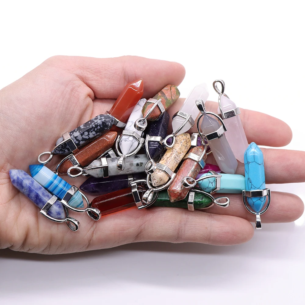 

Natural Stone Hexagonal Pendulum Point Chakra Pendants Crystals Healing Reiki Gemstone DIY Bullet Jewelry Necklace Accessories