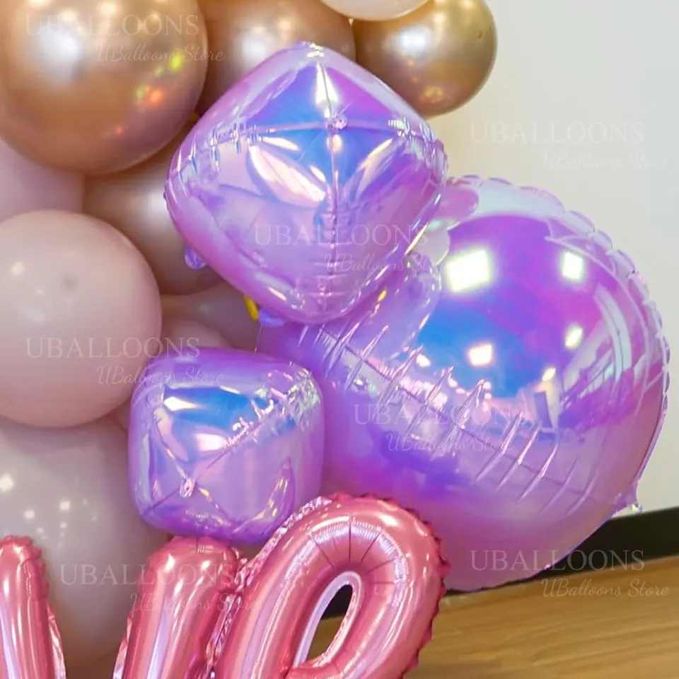 Iridescent 4D Round Ball Balloons - 2 Sizes For Mermaid Disco Birthday Party Decor, 4 Pack
