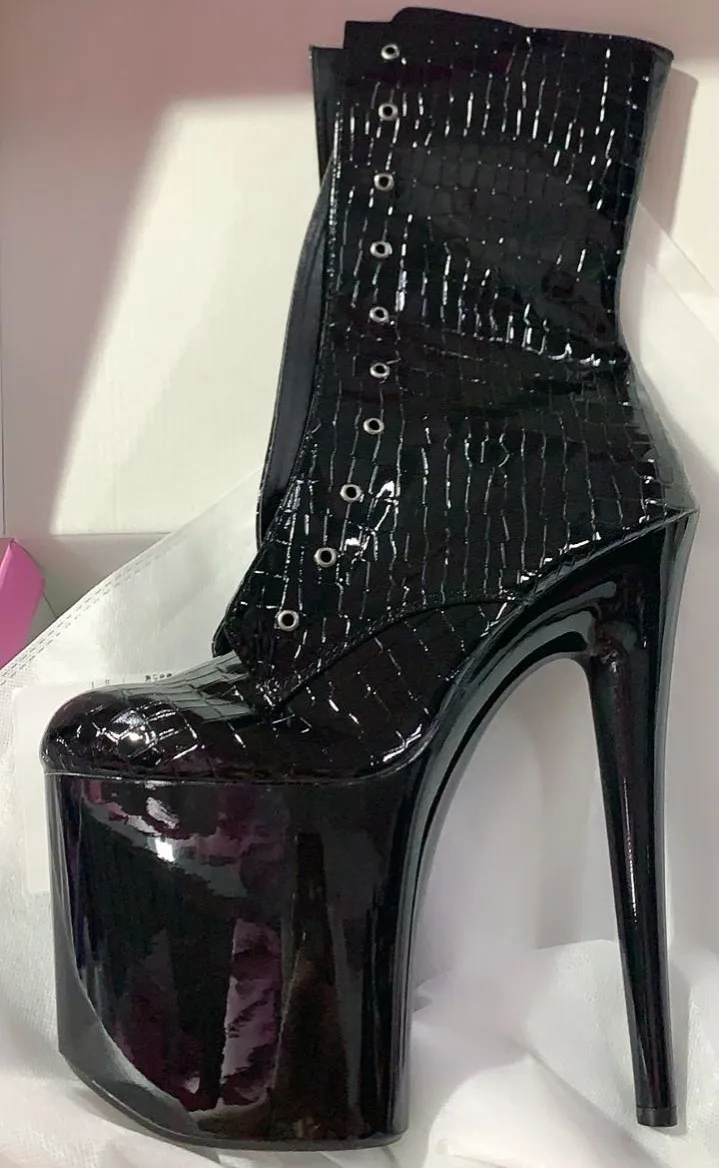 

New crocodile patent leather high heels, ankle boots, fashionable pole dancing performance, 15-20-23cm knight high heels
